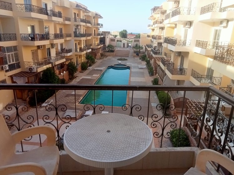 Pool view 1BD apartment for sale in Hurghada, compound with pool Sky, Al Ahyaa. Front of the sea
